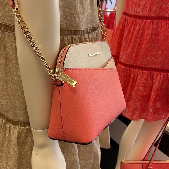 Michael Kors Jet Set Travel Medium Logo Dome Crossbody Grapefruit Multi Color - Picture 3 of 13